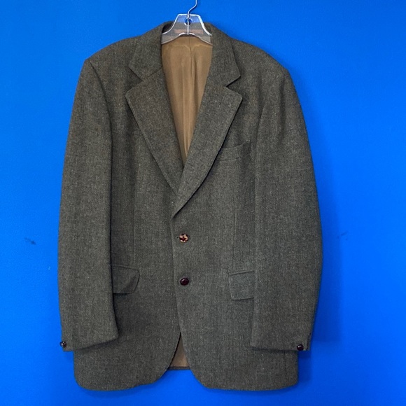 Men's VNTG HARRIS TWEED Green Wool Blazer Sz 42L